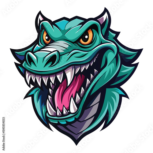 Angry Green Dragon Head Mascot Illustration