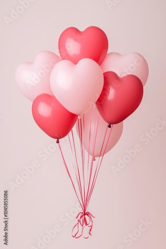 A bouquet of heart-shaped balloons in various pink shades.