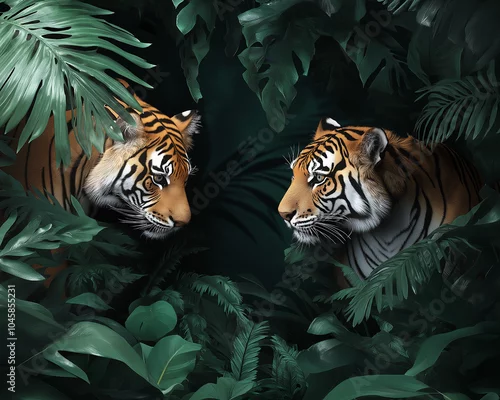 Obraz Dwa tygrysy w zaroślach