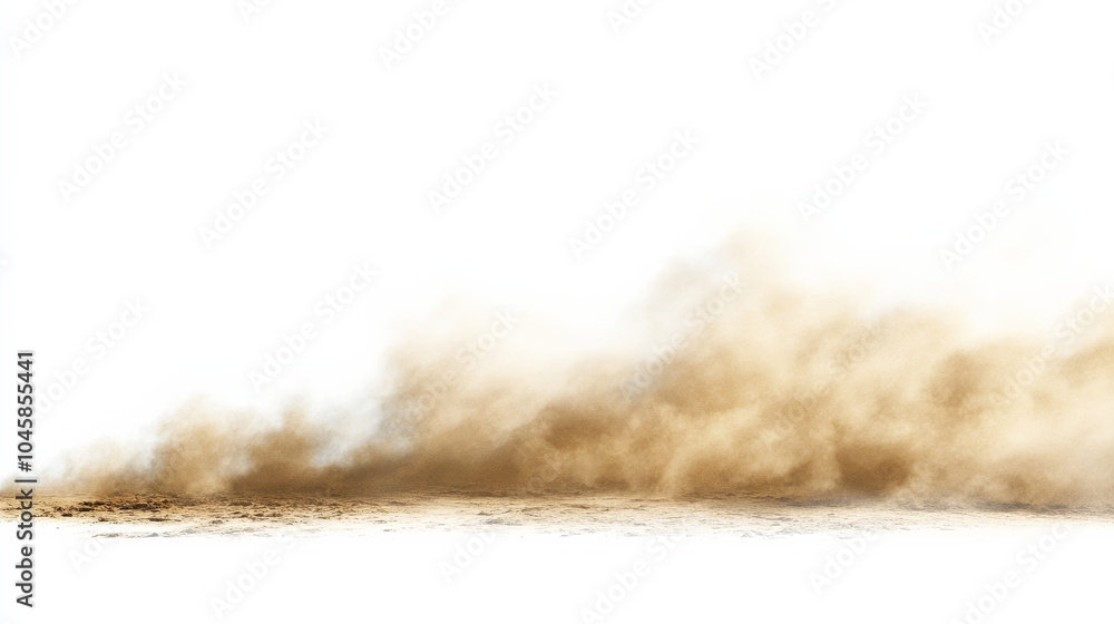 Fototapeta premium Realistic dust clouds isolated on a white background, resembling a sandstorm or polluted air, perfect for visual effects or environmental themes