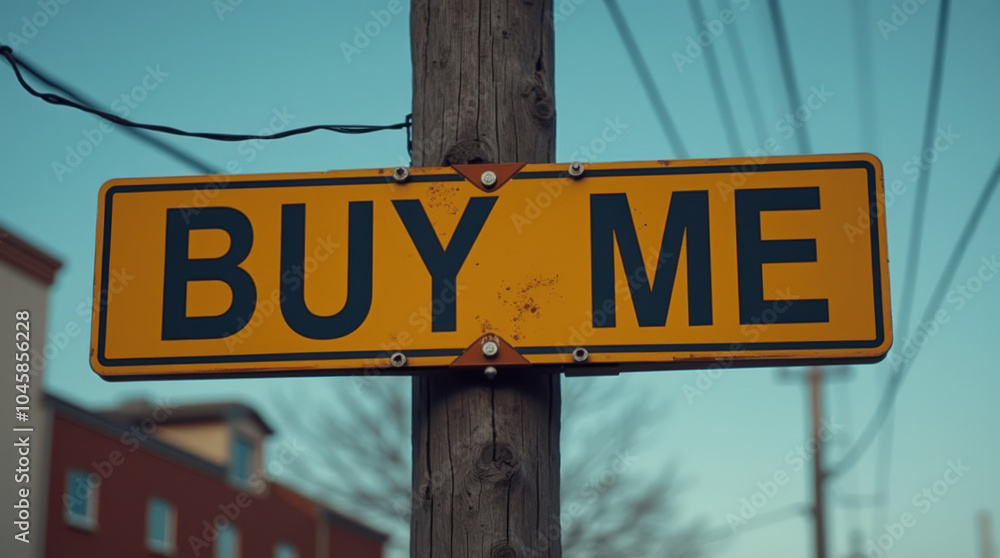 Naklejka premium Real Estate ‘Buy Me’ Sign for Advertising, Real Estate, and Street Marketing — Perfect for Product Promotion and Real Estate Listings