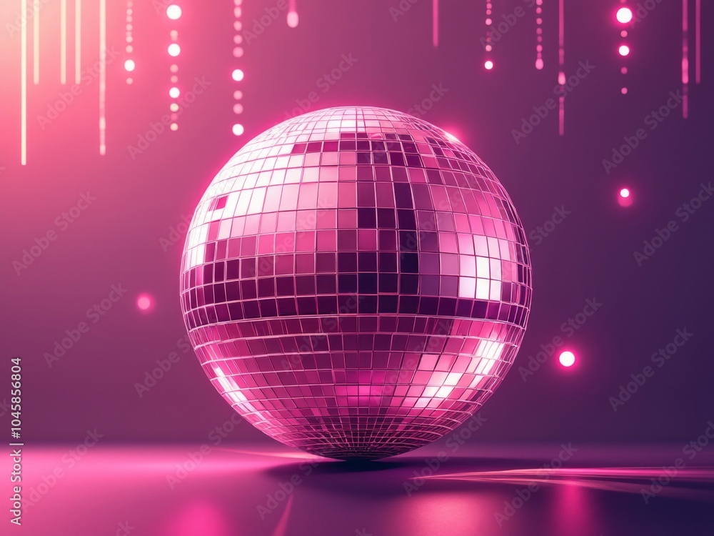 Illuminated pink disco ball with reflective tiles and dynamic lighting in a party setting, creating a nostalgic and vibrant atmosphere for nightlife scenes
