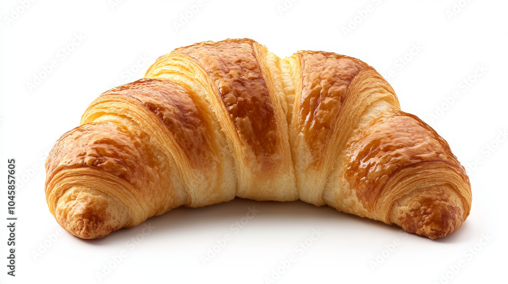 A delicious butter croissant, perfectly isolated against a white background. It's a homemade pastry with no shadow, ready to be enjoyed. A delicious butter croissant, perfectly isolated against a white background. It's a homemade pastry with no shadow, ready to be enjoyed.