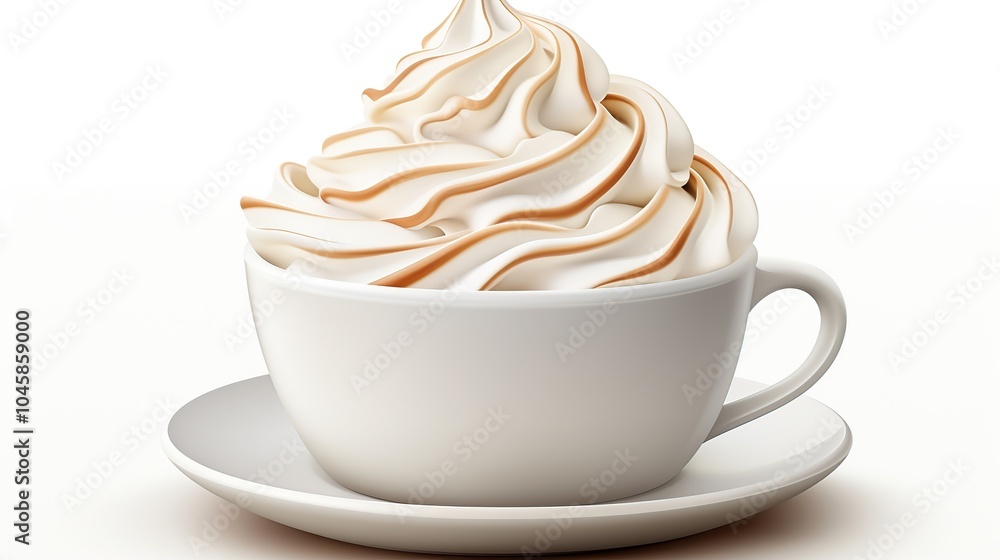 A close-up of a white coffee cup with a swirl of whipped cream and a caramel drizzle on top, sitting on a white saucer. A close-up of a white coffee cup with a swirl of whipped cream and a caramel drizzle on top, sitting on a white saucer.