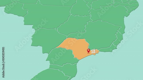 Mapa de Brasil con división política resaltando el estado São Paulo.