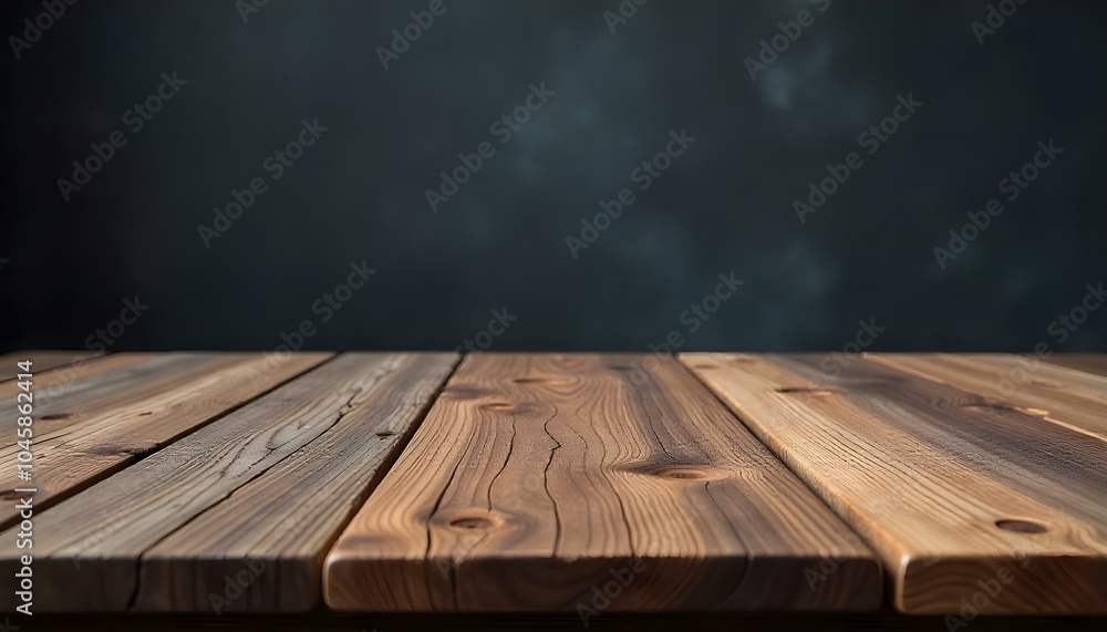 Product placement wooden table, blurred black slate background with copy space product display mockup Product placement wooden table, blurred black slate background with copy space product display mockup