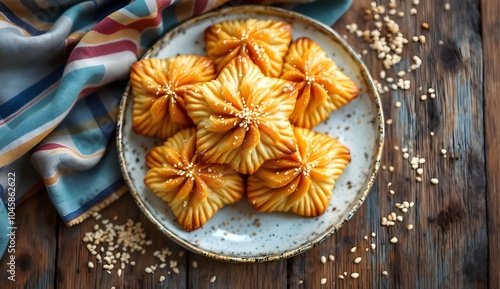 Griwech Pastry with Sesame Seeds on a Plate (Algerian Cuisine) photo