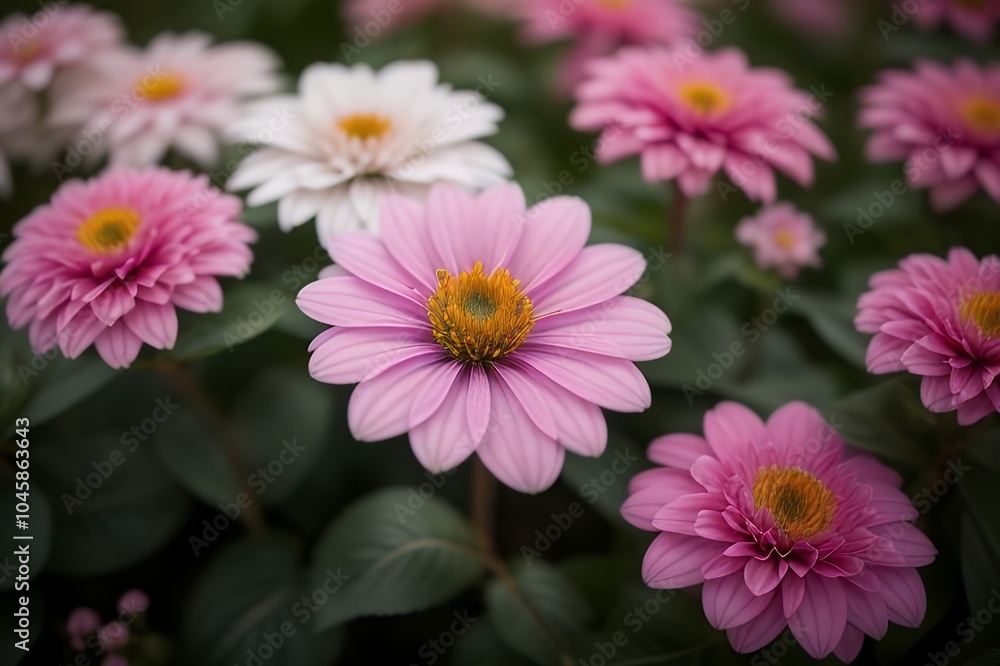 Pink and white flowers elegantly arranged with fresh green leaves, creating a harmonious and colorful natural scene. Generative AI Pink and white flowers elegantly arranged with fresh green leaves, creating a harmonious and colorful natural scene. Generative AI