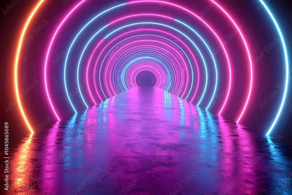 A mesmerizing neon tunnel featuring vibrant pink and blue lights, creating a futuristic atmosphere with a glossy reflective floor. A mesmerizing neon tunnel featuring vibrant pink and blue lights, creating a futuristic atmosphere with a glossy reflective floor.