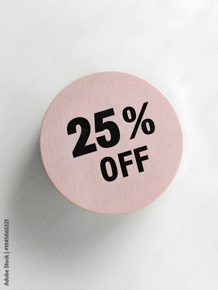 Black '25% OFF' Text on a Blush Round Paper Note. White Background Black '25% OFF' Text on a Blush Round Paper Note. White Background