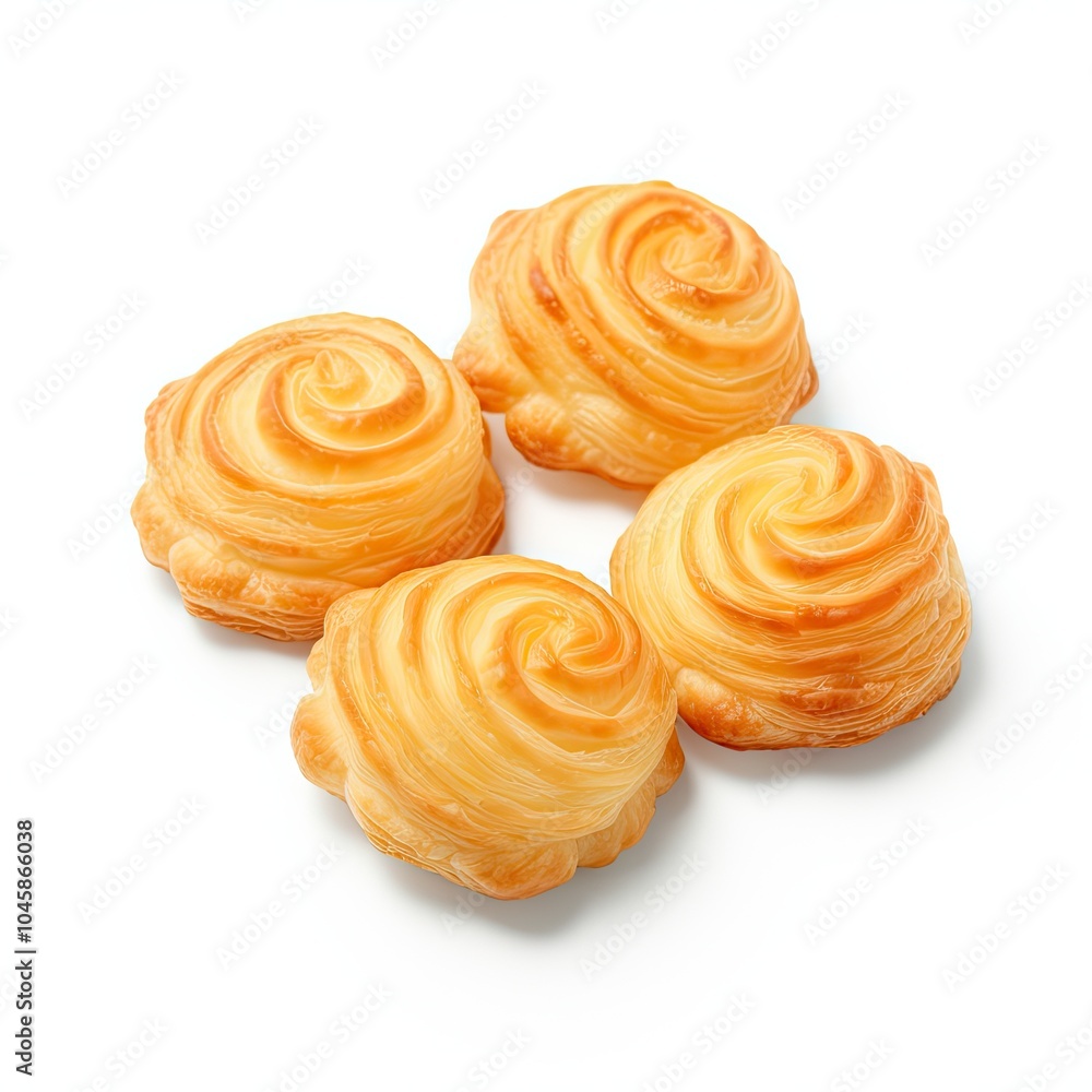 Puff Pastry, Set of Pate Feuilletee Isolated, Sweet Braided Pastries on White Background Top View Puff Pastry, Set of Pate Feuilletee Isolated, Sweet Braided Pastries on White Background Top View