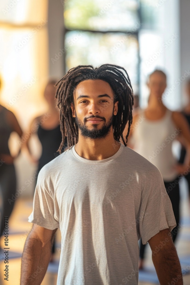 Confident yoga instructor leading a diverse group in a bright studio, promoting wellness and mindfulness through yoga practice and community engagement. Confident yoga instructor leading a diverse group in a bright studio, promoting wellness and mindfulness through yoga practice and community engagement.