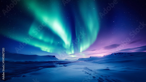 Wallpaper Mural Northern lights illuminate the night sky over a tranquil lake with snow-covered mountains in wintertime Iceland Torontodigital.ca