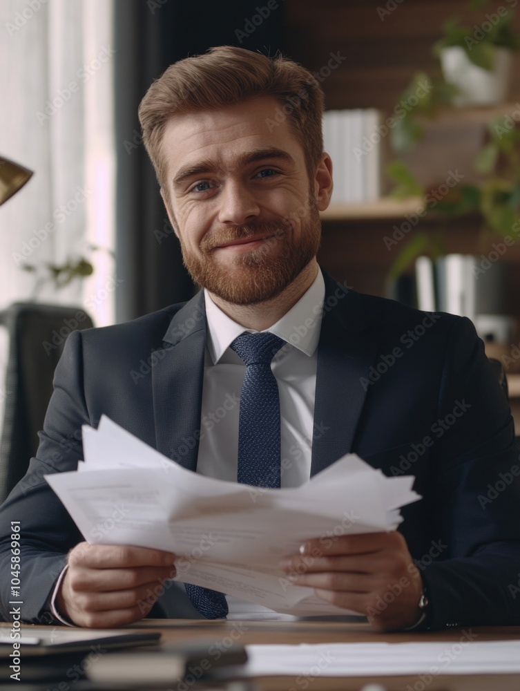 Professional Man Reviewing Papers in an Office Environment Professional Man Reviewing Papers in an Office Environment