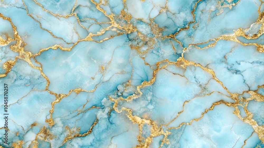 Soft blue marble with gold streaks reflected on surface Soft blue marble with gold streaks reflected on surface