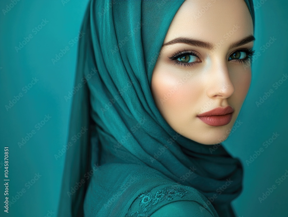 Elegant Portrait of a Woman in Traditional Hijab and Makeup Elegant Portrait of a Woman in Traditional Hijab and Makeup