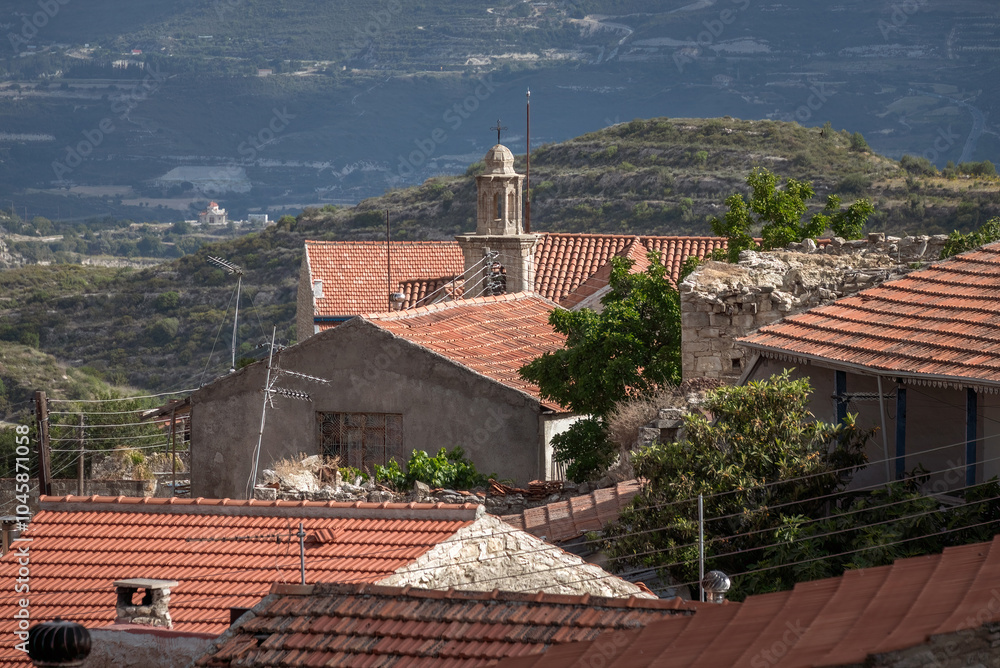 Εκτύπωση καμβά Traditional stone houses with tile roofs in Vouni village, Cyprus