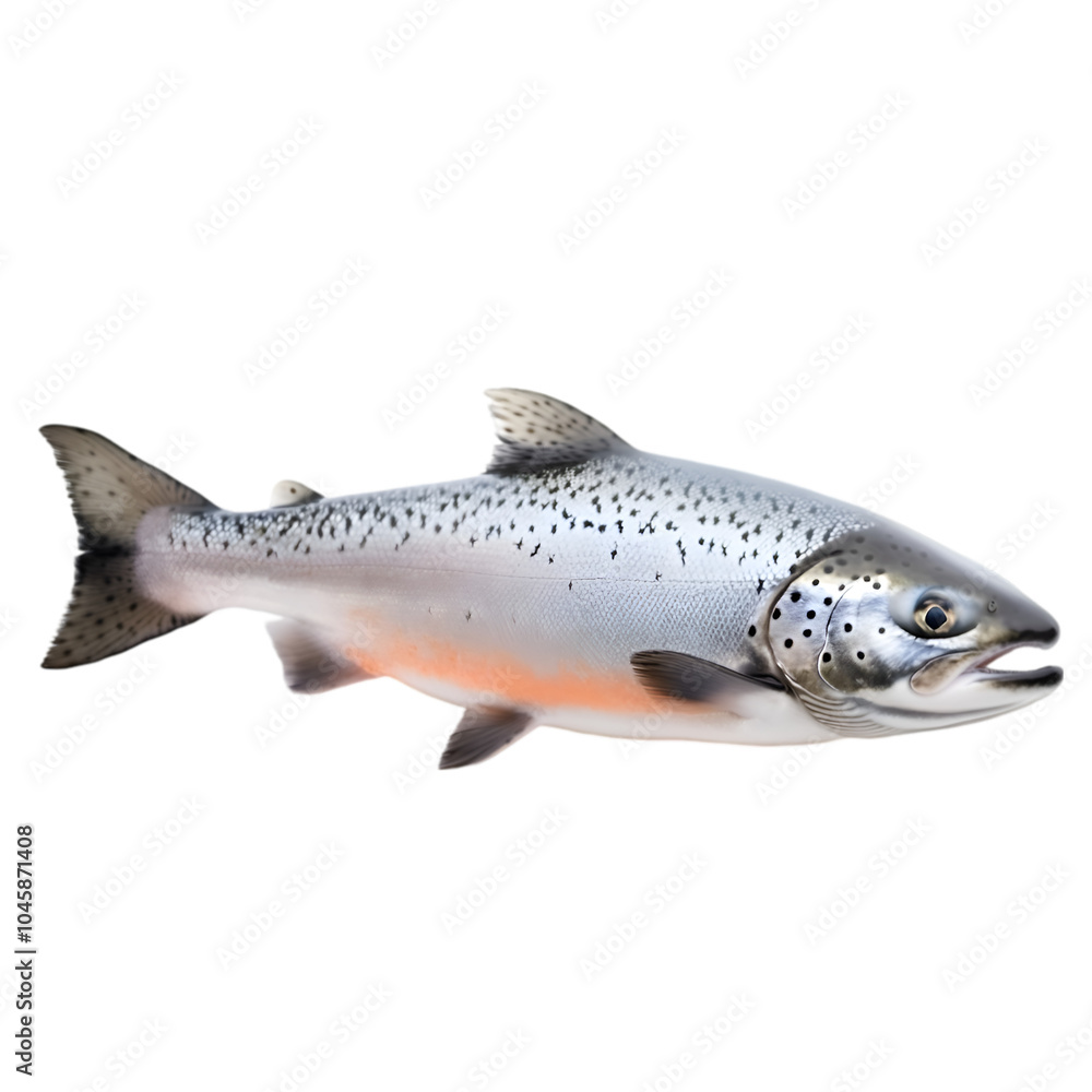 Naklejka premium Graceful salmon profile view from the side, isolated on a transparent background, showcasing its streamlined body and vibrant coloration for marine and wildlife illustrations.