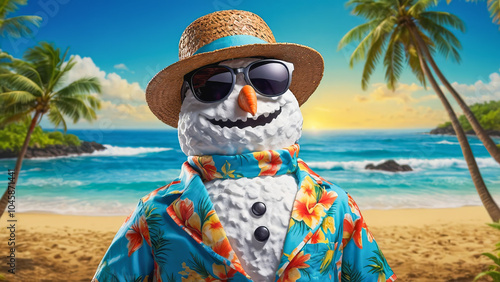 AI-generated images of snowman enjoying a tropical vacation