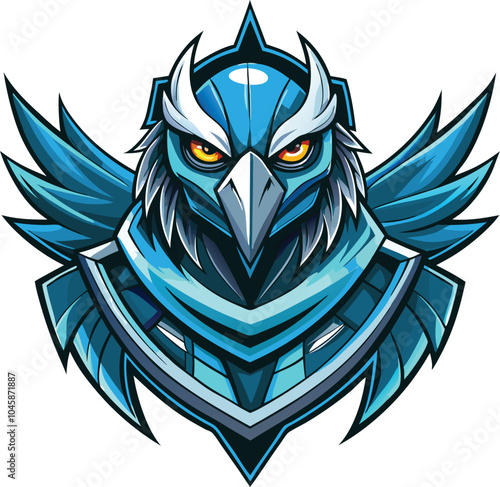 Cybernetic Owl with Blue Wings Mascot Design