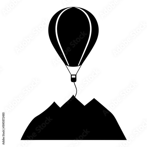 Balloon Over Mountain Silhouette Vector.