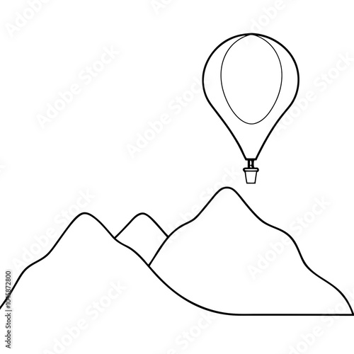 Balloon on Mountain Silhouette Vector Art.