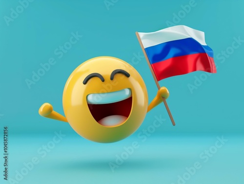 Happy Emoticon Holding Russian Flag: A Celebration of National Pride photo