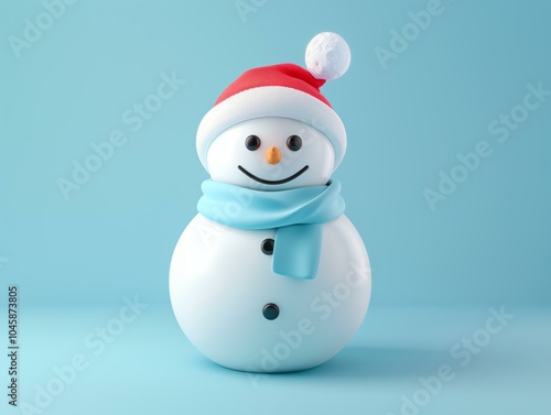 Smiling Snowman in a Santa Hat and Scarf