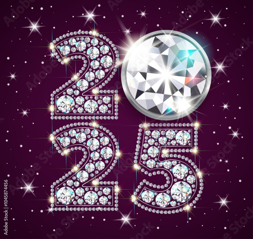 numbers 2025 square of sparkling diamonds decoration vector