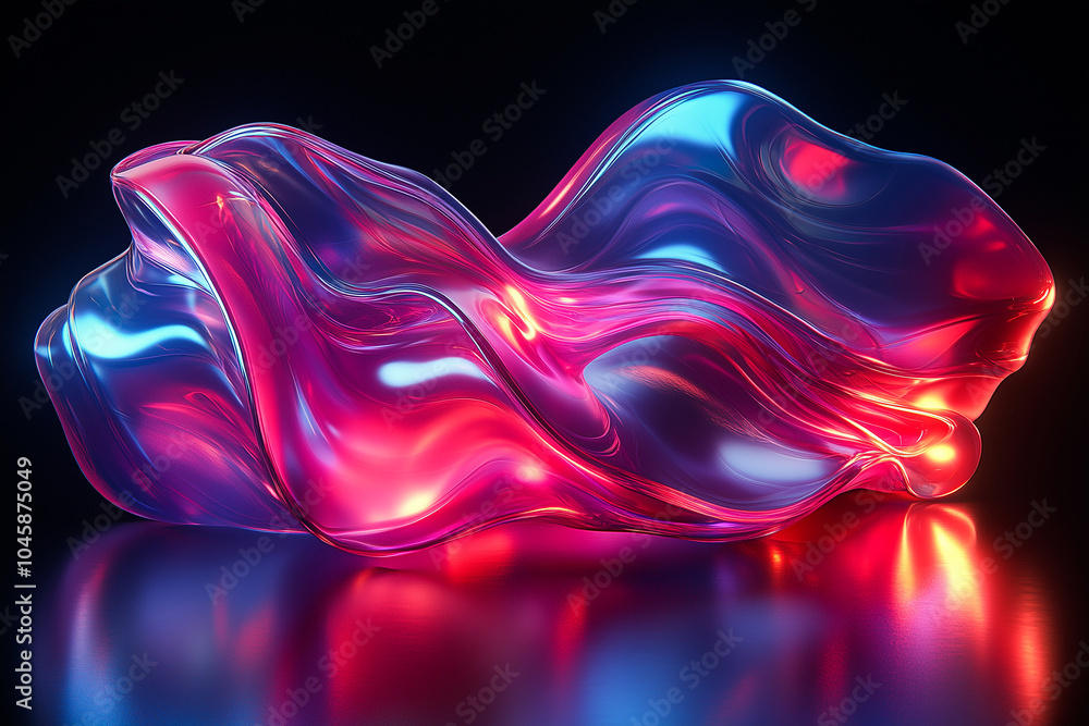 Obraz premium Abstract illuminated waves of colorful translucent material creating a mesmerizing effect against a dark background