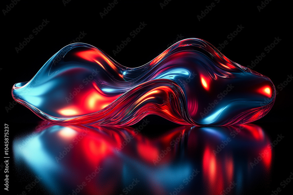 Obraz premium Colorful abstract glass sculpture with flowing shapes reflecting light on a dark background