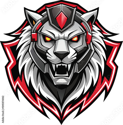 Cybernetic Lion Mascot Logo Design Vector