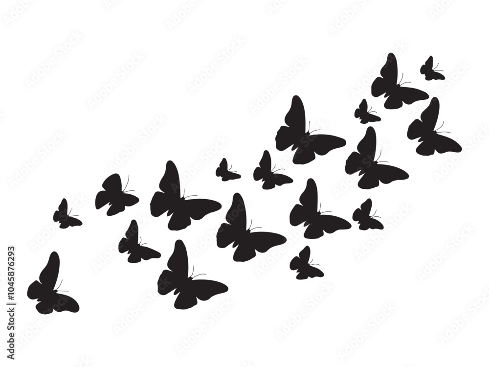 Flying butterflies silhouette black set isolated on a white background Flying butterflies silhouette black set isolated on a white background