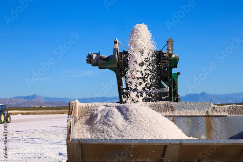 Konstfotografi Harvesting and processing the salt in the saltworks of Santa Pola town, Spain