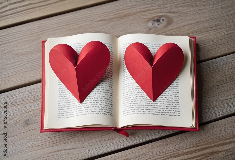 Romantic Connection: Two Red Hearts on an Open Book Romantic Connection: Two Red Hearts on an Open Book