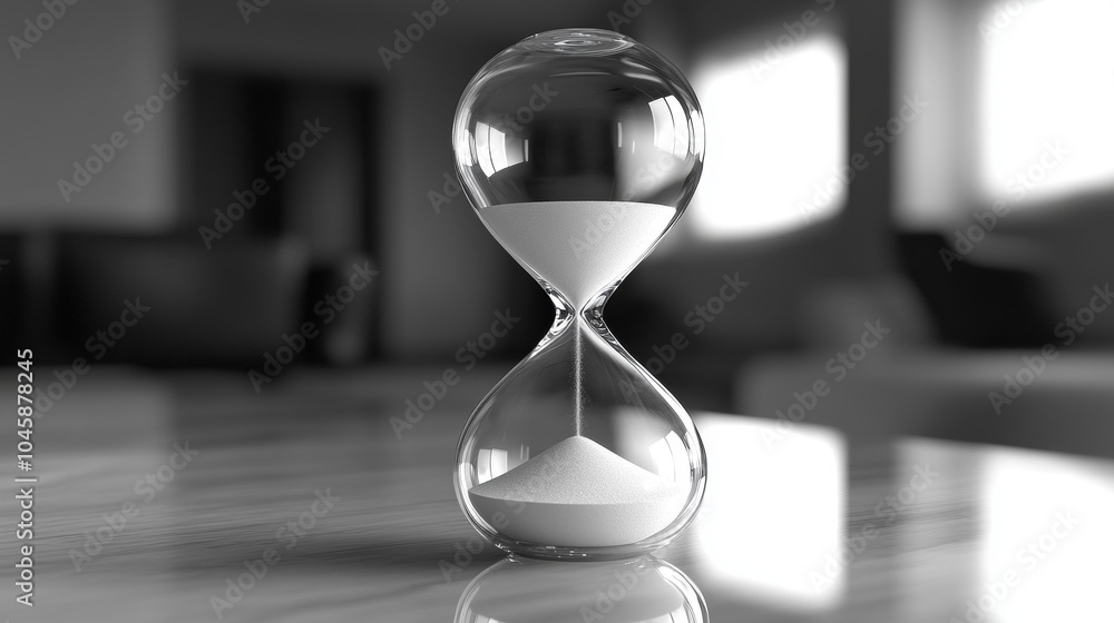 Imagine an hourglass sitting elegantly on a table, its fine grains of sand slowly trickling from the top chamber to the bottom. Imagine an hourglass sitting elegantly on a table, its fine grains of sand slowly trickling from the top chamber to the bottom.