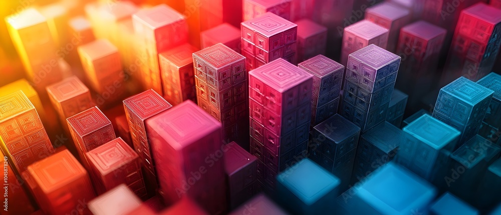 An abstract composition of colorful 3D blocks in vibrant shades of pink, blue, and orange, creating a futuristic cityscape feel with a soft glow. An abstract composition of colorful 3D blocks in vibrant shades of pink, blue, and orange, creating a futuristic cityscape feel with a soft glow.