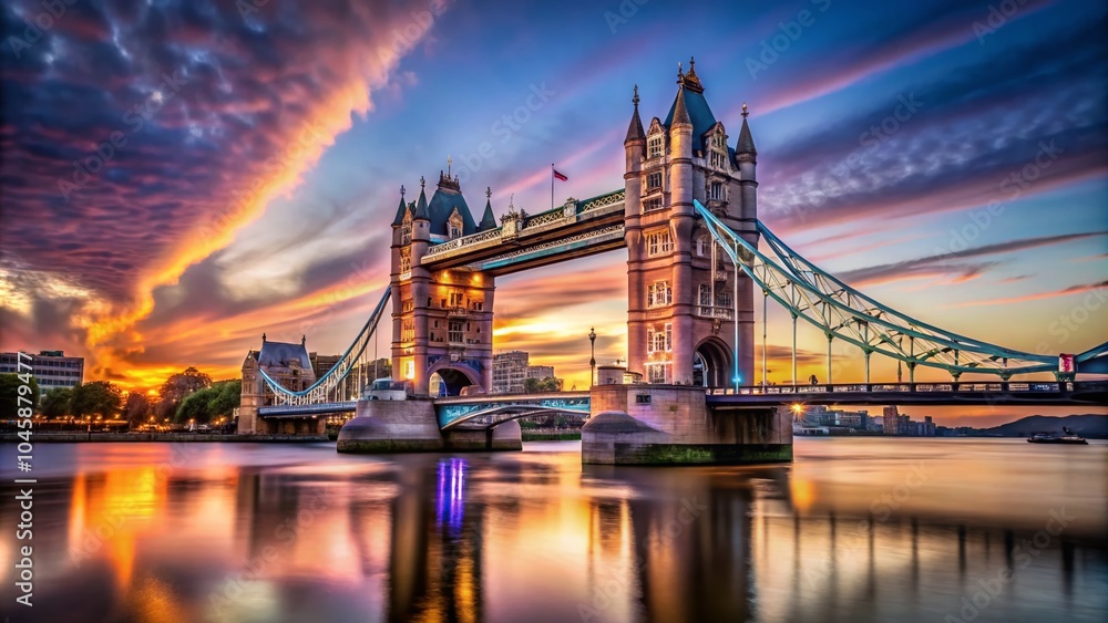 Obraz premium Tower Bridge Iconic Structure at Dusk with Reflections and Copy Space for Text