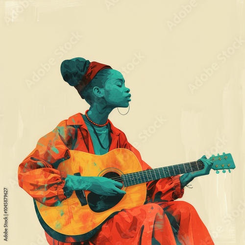 Abstract art of a musician playing the guitar