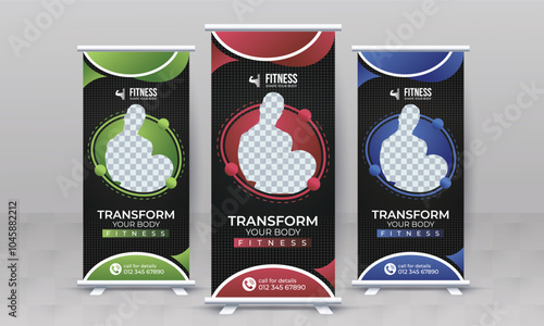 Fitness gym creative standee x rollup banner design vector template retractable bodybuilding advertisement signage