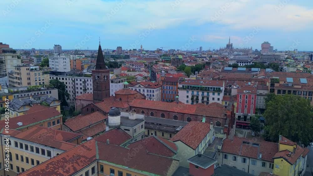 Aerial view of the rooftops of the Brera Pinacoteca and the domes of the Brera Astronomical Observatory. Museum of Classical Pedagogical Art. columns. University. Milan Italy 25.10.2024 Aerial view of the rooftops of the Brera Pinacoteca and the domes of the Brera Astronomical Observatory. Museum of Classical Pedagogical Art. columns. University. Milan Italy 25.10.2024