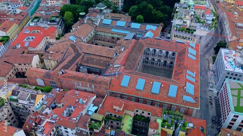 Aerial view of the rooftops of the Brera Pinacoteca and the domes of the Brera Astronomical Observatory. Museum of Classical Pedagogical Art. columns. University. Milan Italy 25.10.2024 photo