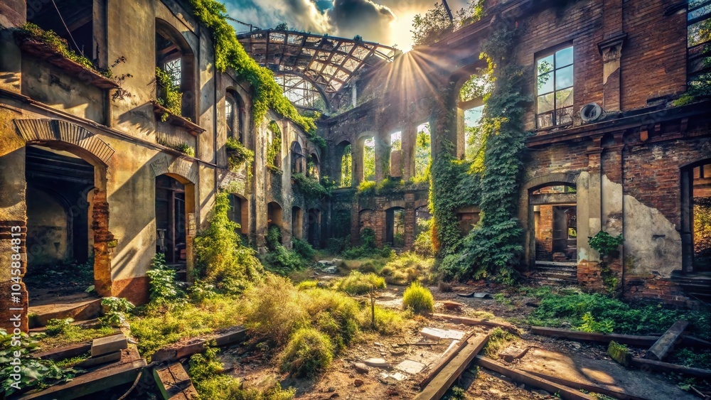 Fototapeta premium Urban Exploration Photography of Abandoned Buildings and Hidden Spaces in Decaying City Areas