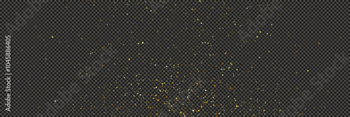 Gold glittering dust with stars on transparent backdrop