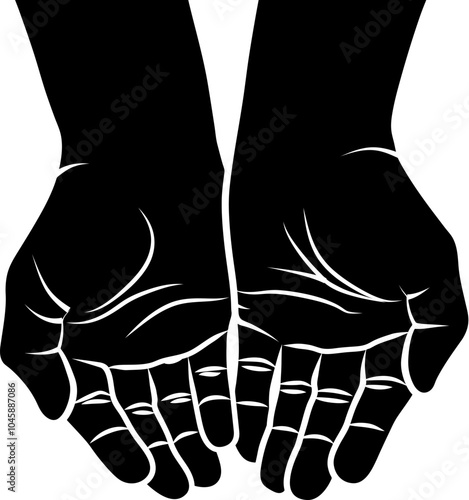 silhouette of folded in handful hands . Vector illustration