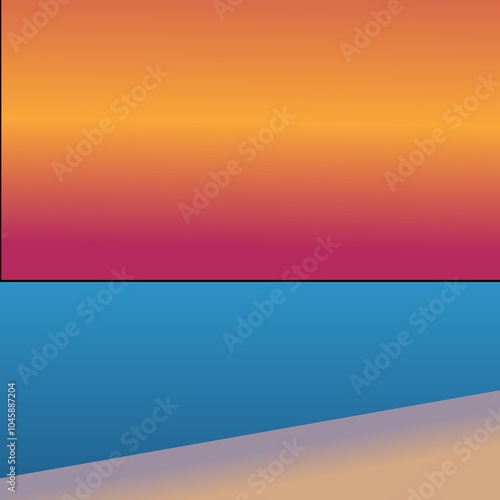 Abstract sunset over the ocean in vivid hues of orange, pink and blue colors.
