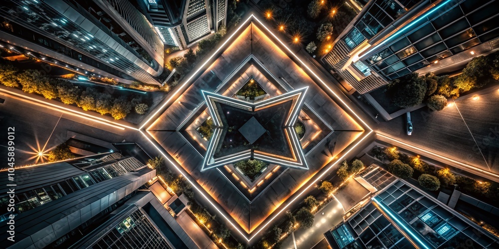 Vibrant Neon Lights in Abstract Geometric Composition Captured by Drone Photography Vibrant Neon Lights in Abstract Geometric Composition Captured by Drone Photography