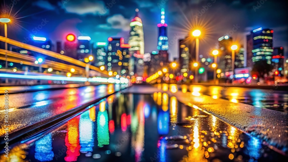 Obraz premium Vibrant Nighttime Road with Colorful Traffic Lights and High Depth of Field for Urban Photography