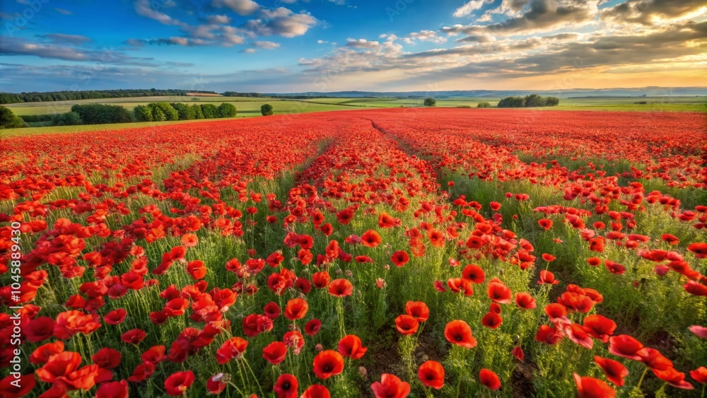 Vibrant Red Poppy Field in Full Bloom - Nature's Beauty Captured in a Minimalist Style Vibrant Red Poppy Field in Full Bloom - Nature's Beauty Captured in a Minimalist Style