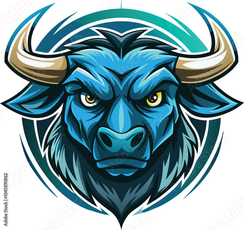 Angry Blue Bull Mascot Logo Design